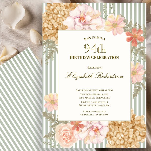 Invitation d'anniversaire 94 ans aux couleurs flor (Créateur téléchargé)