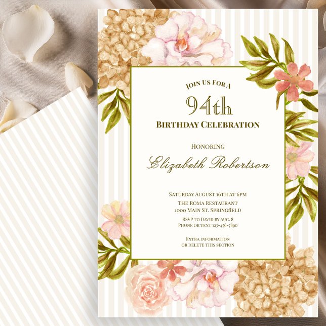 Invitation d'anniversaire 94 ans Fleurs d'Automne  (Créateur téléchargé)