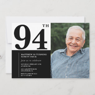Invitation d'anniversaire 94 ans photo noir et bla