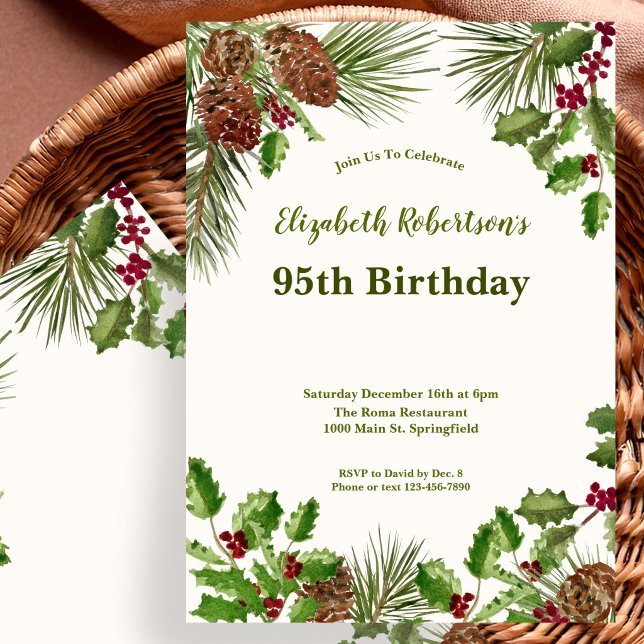 Invitation d'anniversaire 95 ans Elégante Verdure  (Créateur téléchargé)