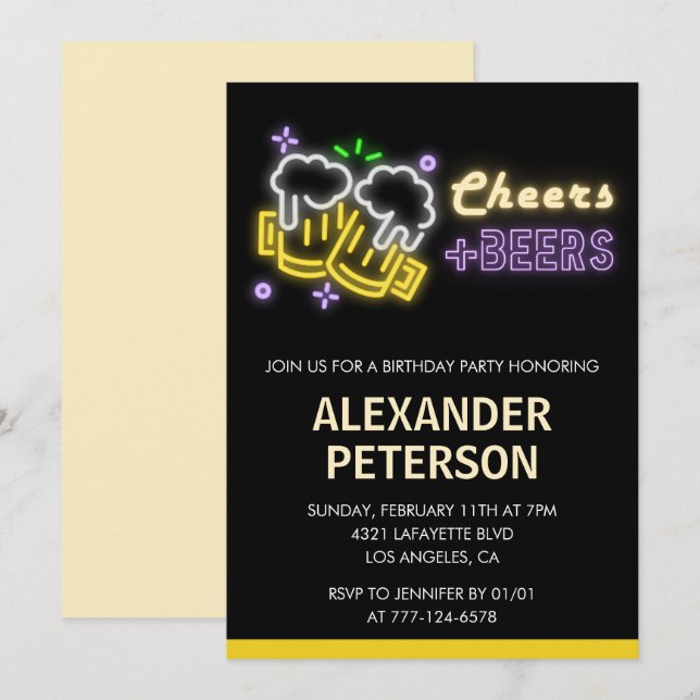 Invitation d'anniversaire 95 ans noir Bière Hommes (Devant / Derrière)