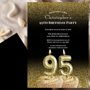 Invitation d'anniversaire 95 ans noir et or pour l