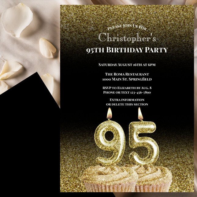 Invitation d'anniversaire 95 ans noir et or pour l (Créateur téléchargé)