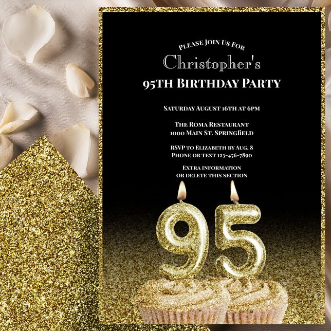 Invitation d'anniversaire 95 ans pour lui noir et  (Créateur téléchargé)