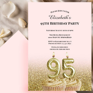 Invitation d'anniversaire 95 ans rose et or pour e