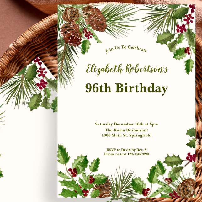Invitation d'anniversaire 96 ans Elégante Verdure  (Créateur téléchargé)