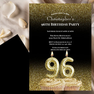 Invitation d'anniversaire 96 ans noir et or pour l