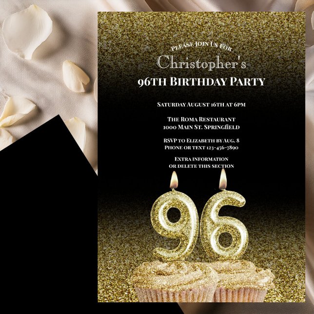 Invitation d'anniversaire 96 ans noir et or pour l (Créateur téléchargé)