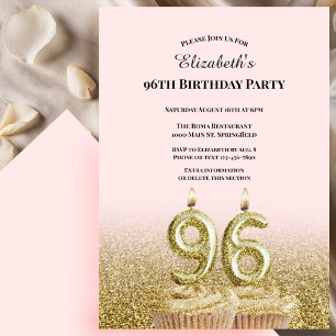 Invitation d'anniversaire 96 ans rose et or pour e
