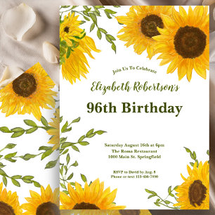 Invitation d'anniversaire 96 ans Tournesols Aquare