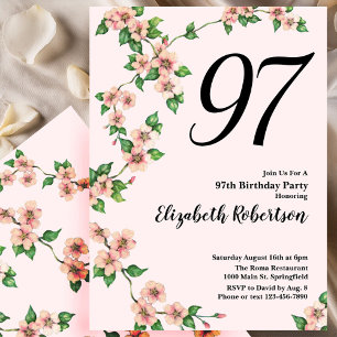 Invitation d'anniversaire 97 ans florale en rose p