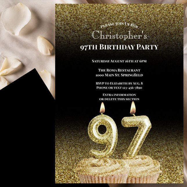 Invitation d'anniversaire 97 ans pour lui noir et  (Créateur téléchargé)