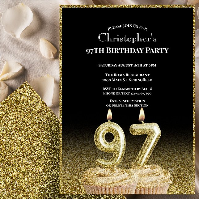 Invitation d'anniversaire 97 ans pour lui noir et  (Créateur téléchargé)