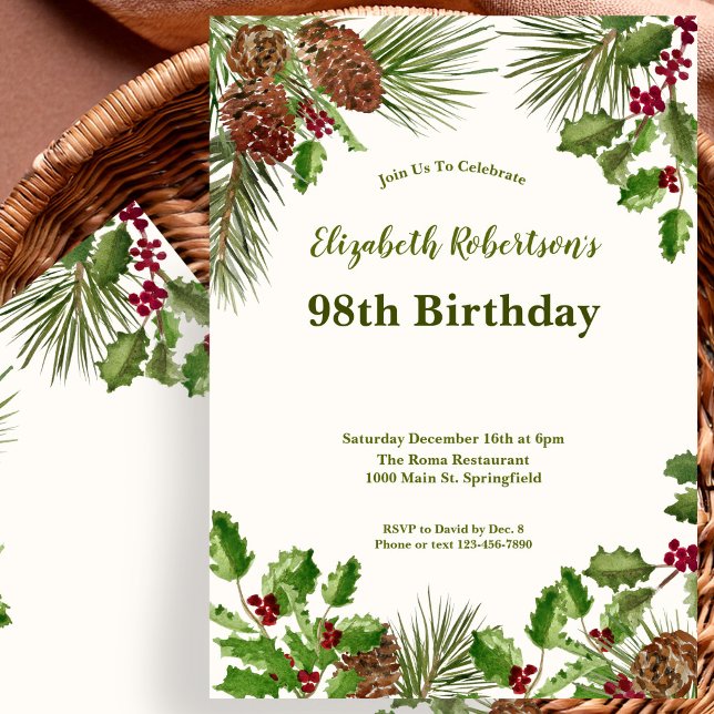 Invitation d'anniversaire 98 ans Elégante Verdure  (Créateur téléchargé)