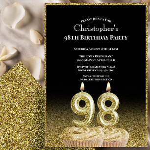 Invitation d'anniversaire 98 ans noir et or pour l