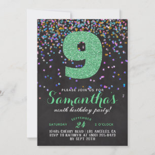 Invitation d'anniversaire 9 ans confettis