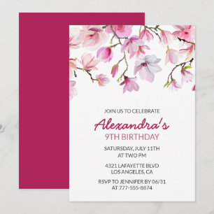 Invitation d'anniversaire 9 ans Floral Aquarelle R
