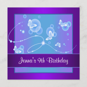 Invitation d'anniversaire 9 ans Papillon Violet 9
