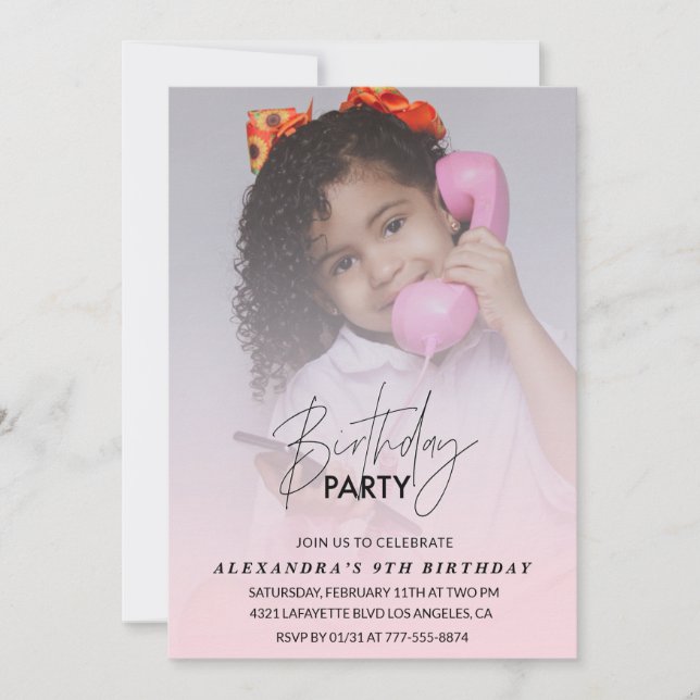 Invitation d'anniversaire 9 ans Photo de fête d'an (Devant)