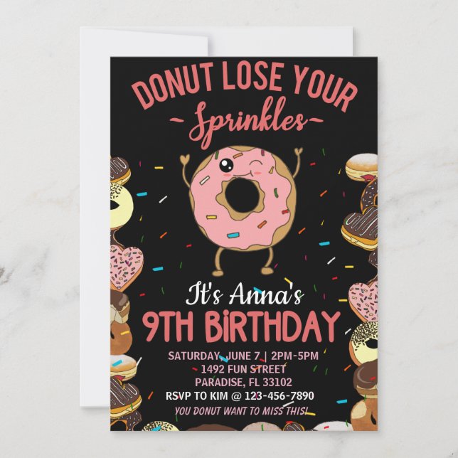 Invitation d'anniversaire 9 ans pour filles Ne per (Devant)