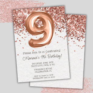 Invitation d'anniversaire 9 ans Rose Gold