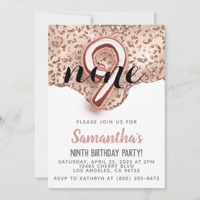 Invitation d'anniversaire 9ème Rose Gold (Devant)
