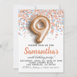Invitation d'anniversaire 9ème Rose Gold