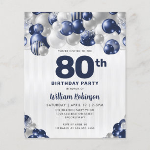Invitation d'anniversaire à ballon en bleu marine