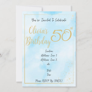 Invitation d'anniversaire à bordure dorée et aquar