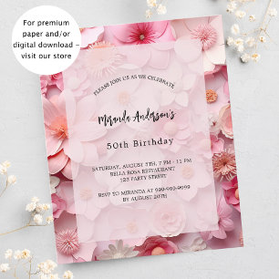 Invitation d'anniversaire à budget avec fleurs ros