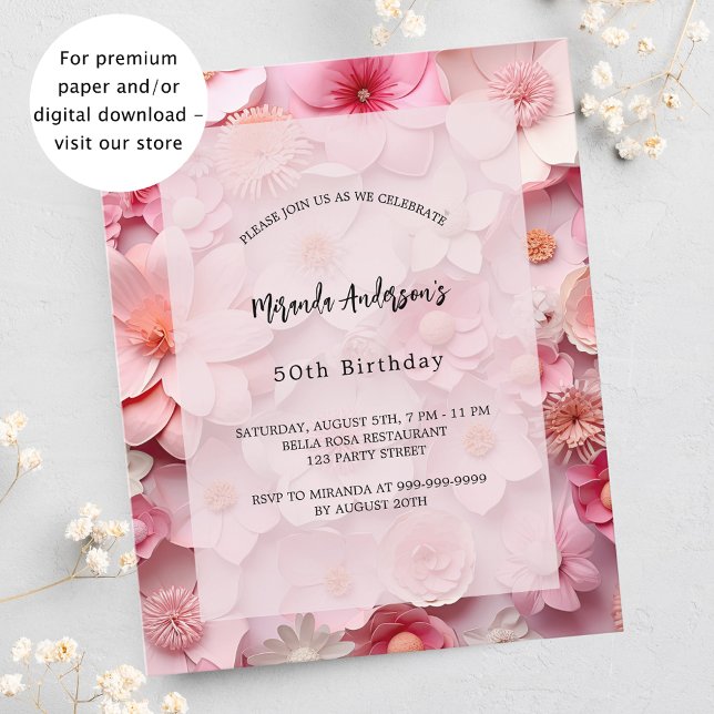 Invitation d'anniversaire à budget avec fleurs ros (Créateur téléchargé)