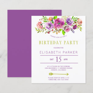 Invitation d'anniversaire à budget floral rustique