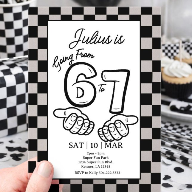 Invitation d'anniversaire à carreaux noirs 6 7 Mem (Créateur téléchargé)