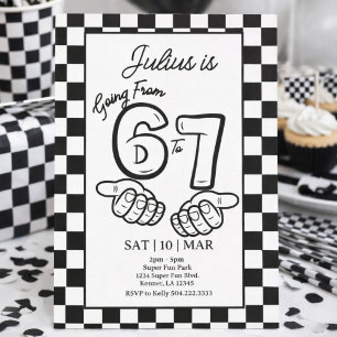 Invitation d'anniversaire à carreaux noirs 6 7 Mem