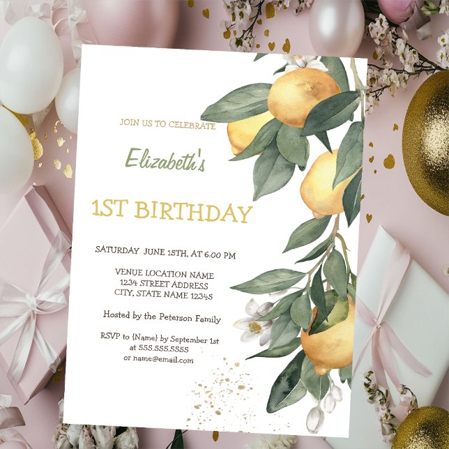 Invitation d'anniversaire à carreaux verts et citr (Créateur téléchargé)