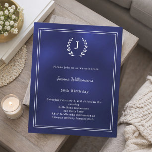 Invitation d'anniversaire à couronne de monogramme