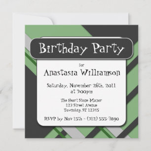 Invitation d'anniversaire à demi-plaid vert modern