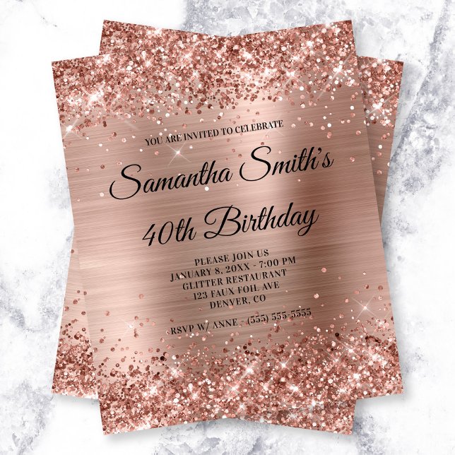 Invitation d'anniversaire à feuille d'or rose pail (Glittery Rose Gold Glam Birthday Budget Invite)