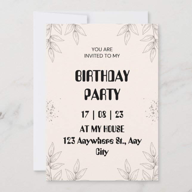 Invitation d'anniversaire à feuille marron doux (Devant)
