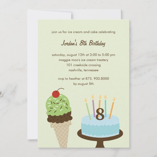 Invitation d'anniversaire à la crème de glace et a (Devant)