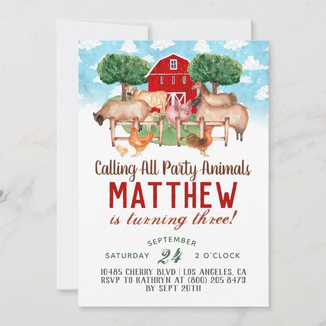 Invitation d'anniversaire à la ferme animalière Ba (Devant)