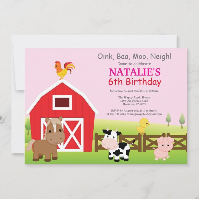 Invitation d'anniversaire à la ferme Fête champêtr (Devant)
