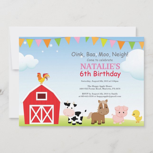 Invitation d'anniversaire à la ferme Fête champêtr (Devant)