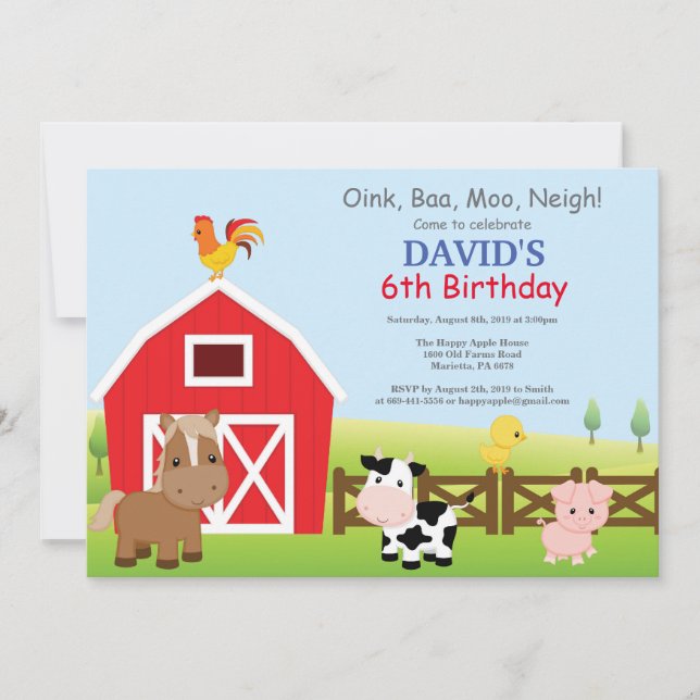Invitation d'anniversaire à la ferme Fête champêtr (Devant)