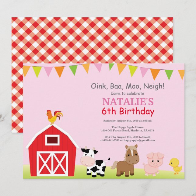 Invitation d'anniversaire à la ferme Fête champêtr (Devant / Derrière)