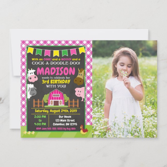 Invitation d'anniversaire à la ferme / Fête de la  (Devant)