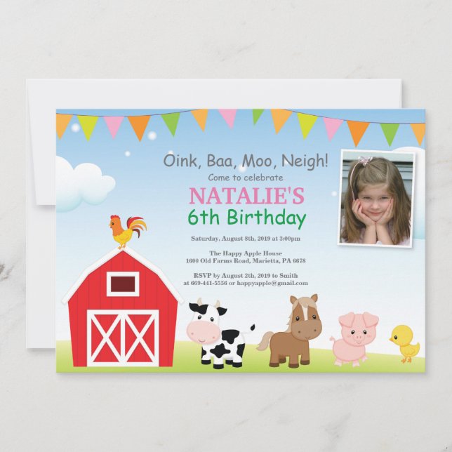 Invitation d'anniversaire à la ferme Fête de la co (Devant)