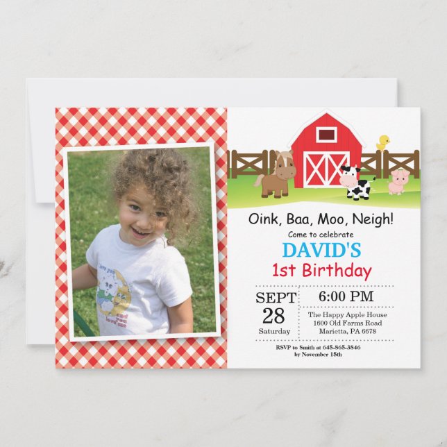 Invitation d'anniversaire à la ferme Fête de la co (Devant)