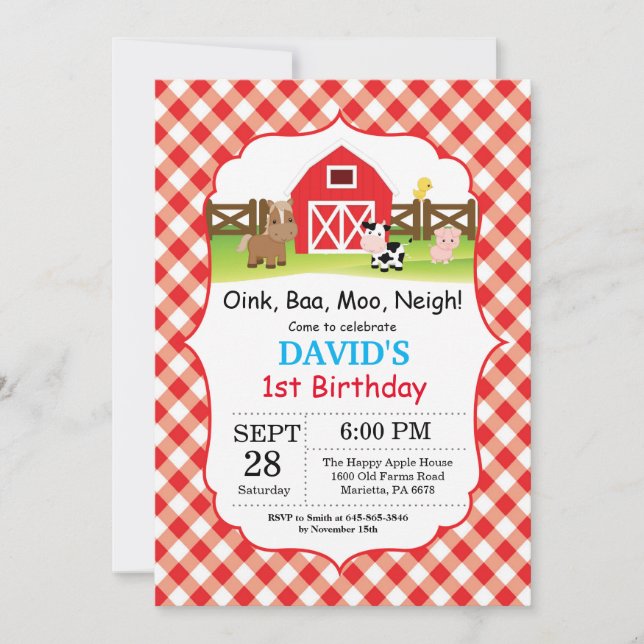 Invitation d'anniversaire à la ferme Fête de la co (Devant)