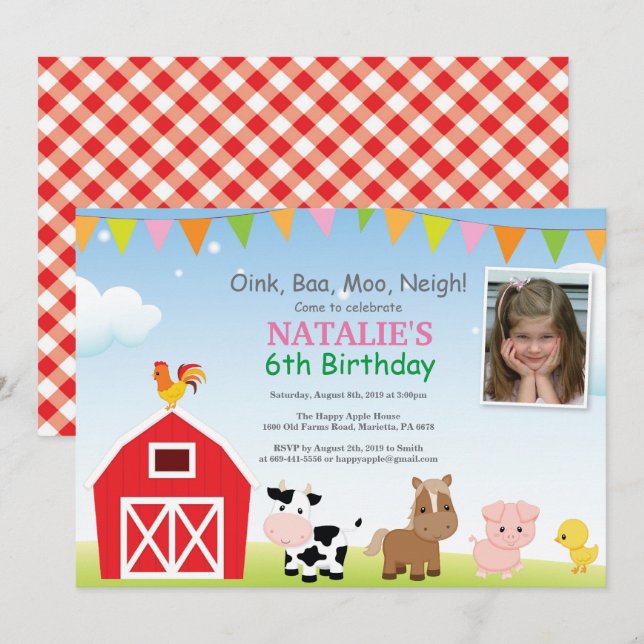 Invitation d'anniversaire à la ferme Fête de la co (Devant / Derrière)